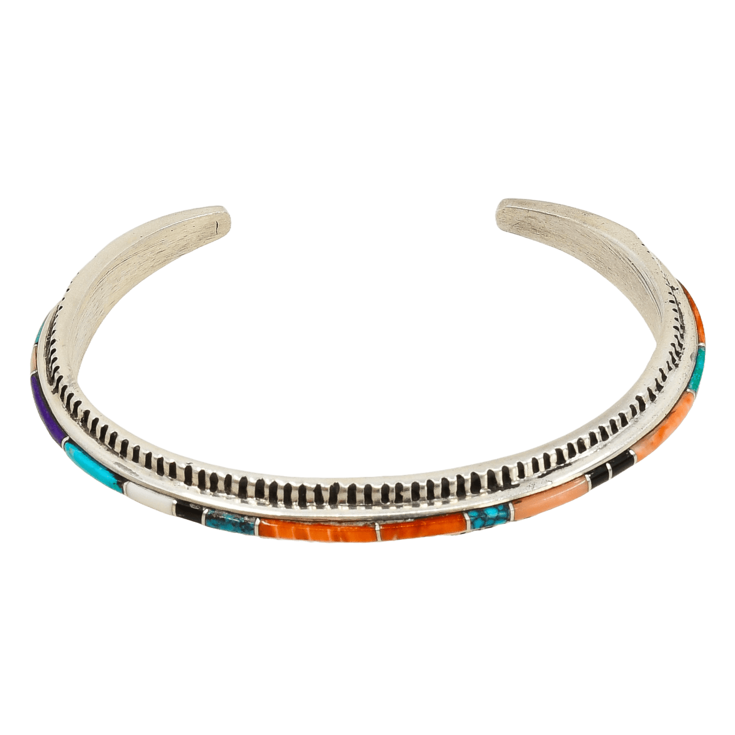 Vintage Navajo Bracelet With Multi Stone Inlay By Gloria Livingston - Turquoise & Tufa