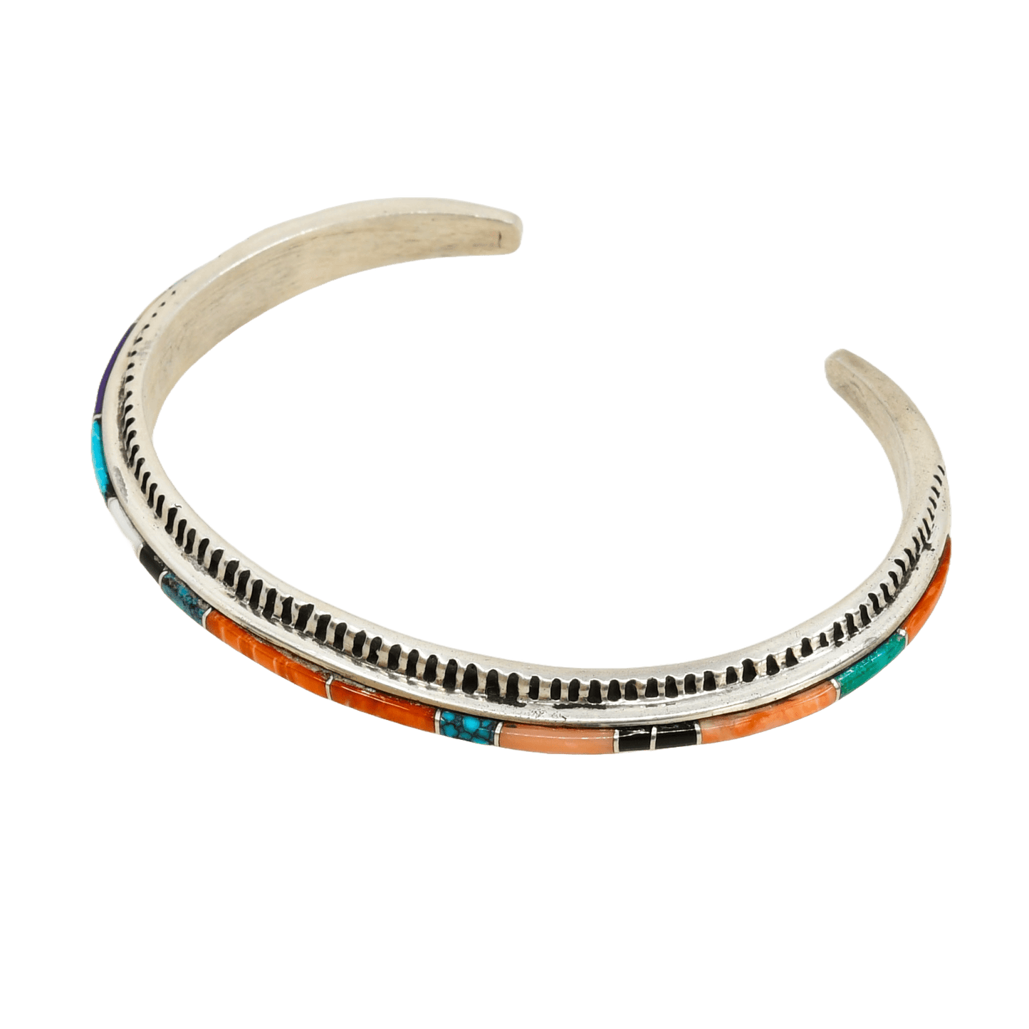 Vintage Navajo Bracelet With Multi Stone Inlay By Gloria Livingston - Turquoise & Tufa