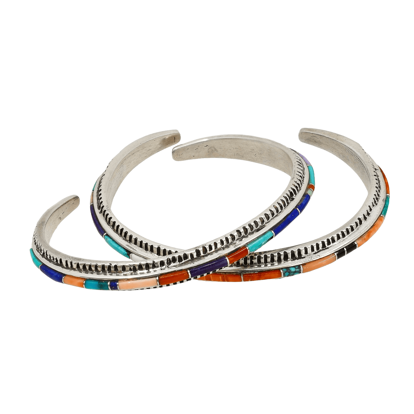 Vintage Navajo Bracelet With Multi Stone Inlay By Gloria Livingston - Turquoise & Tufa