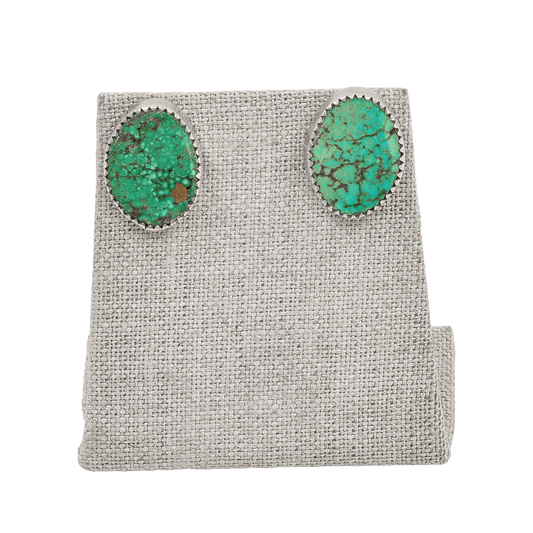 Vintage Navajo Earrings of Oval Turquoise in Silver - Turquoise & Tufa