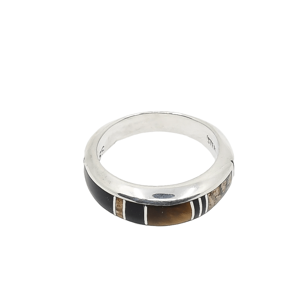 Vintage Navajo Inlay Ring of Earth Tones - Turquoise & Tufa