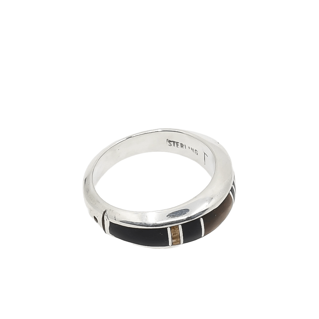 Vintage Navajo Inlay Ring of Earth Tones - Turquoise & Tufa