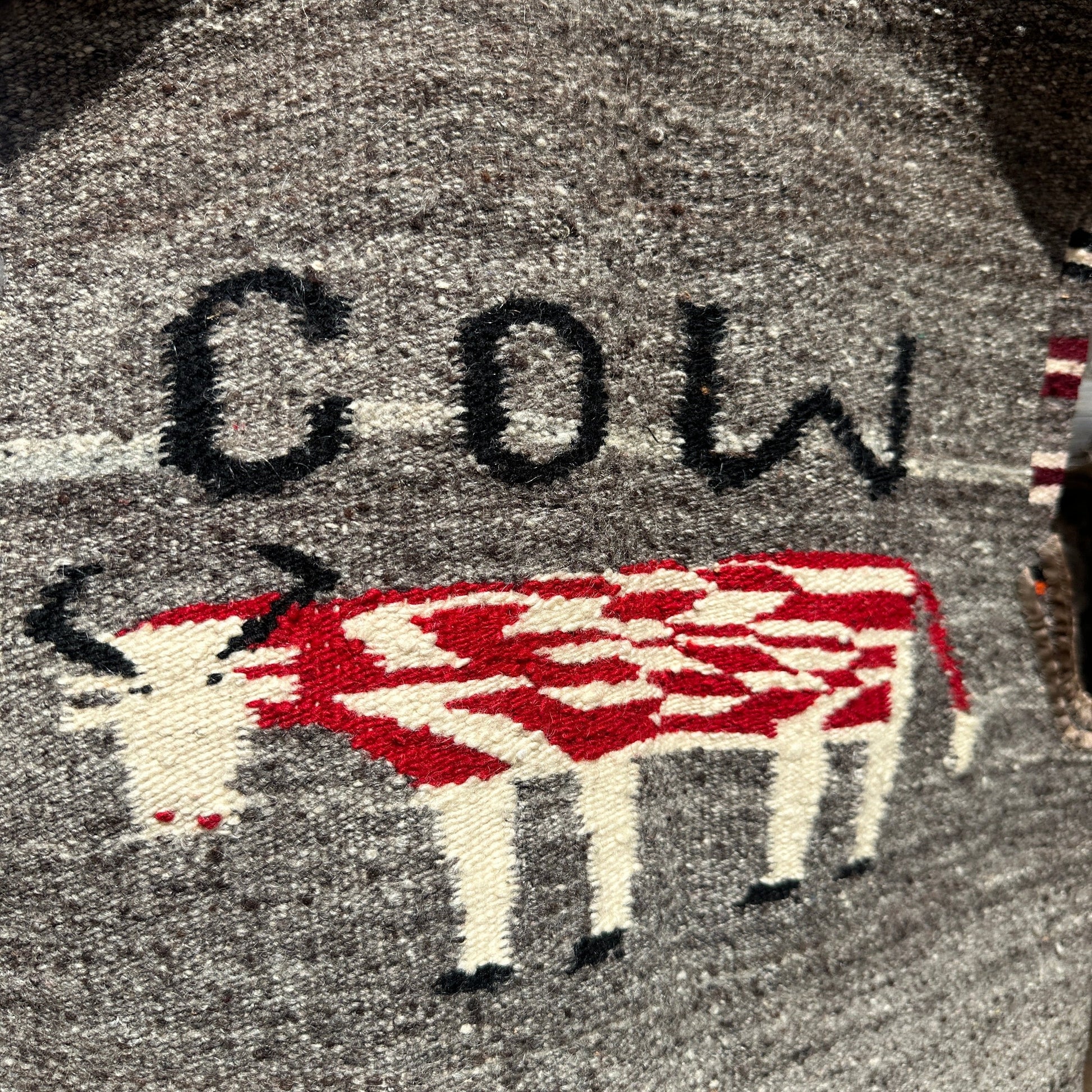 Vintage Navajo Pictorial Cow Vest of Handwoven Wool - Turquoise & Tufa