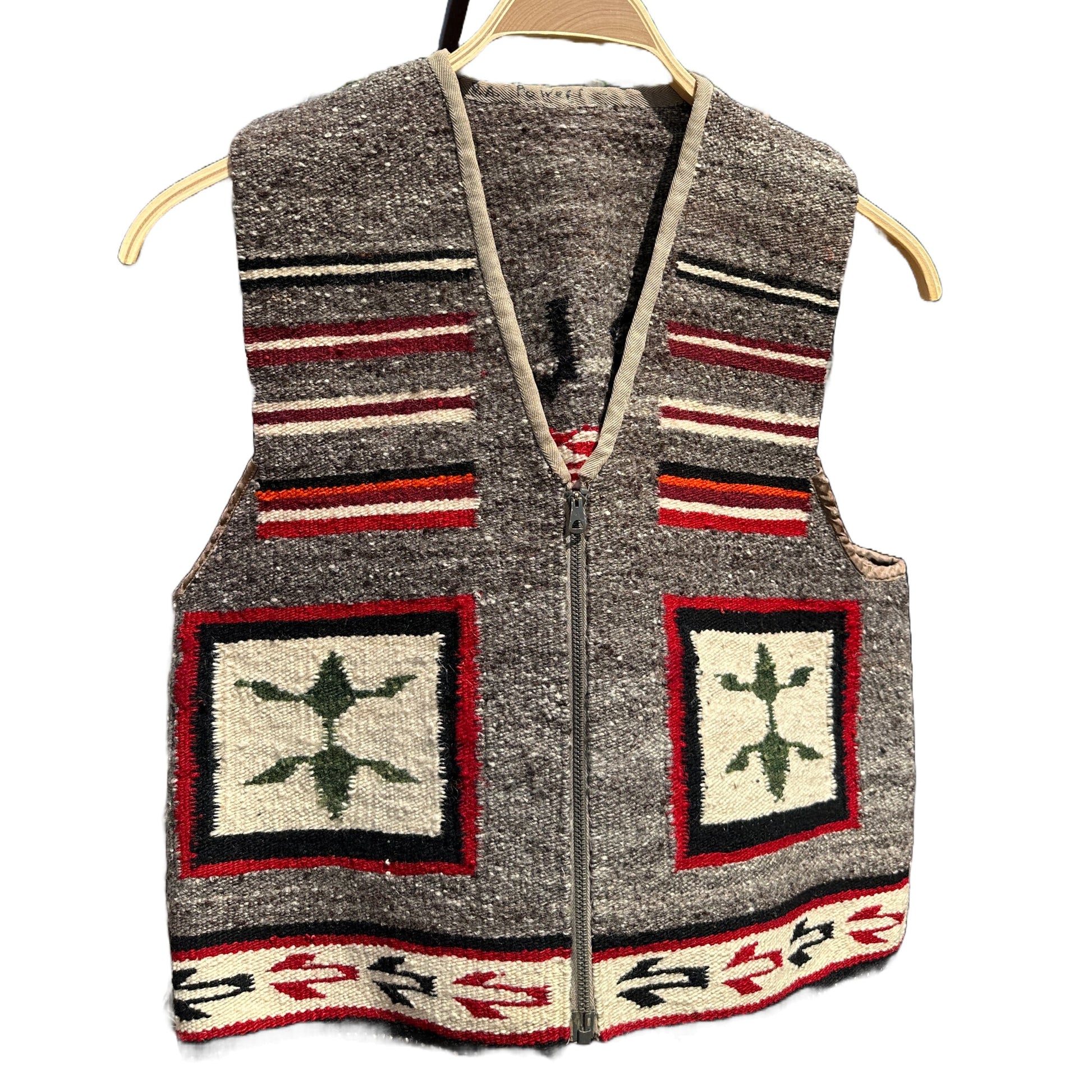Vintage Navajo Pictorial Cow Vest of Handwoven Wool - Turquoise & Tufa