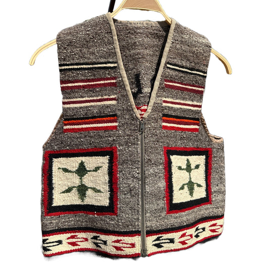 Vintage Navajo Pictorial Cow Vest of Handwoven Wool - Turquoise & Tufa