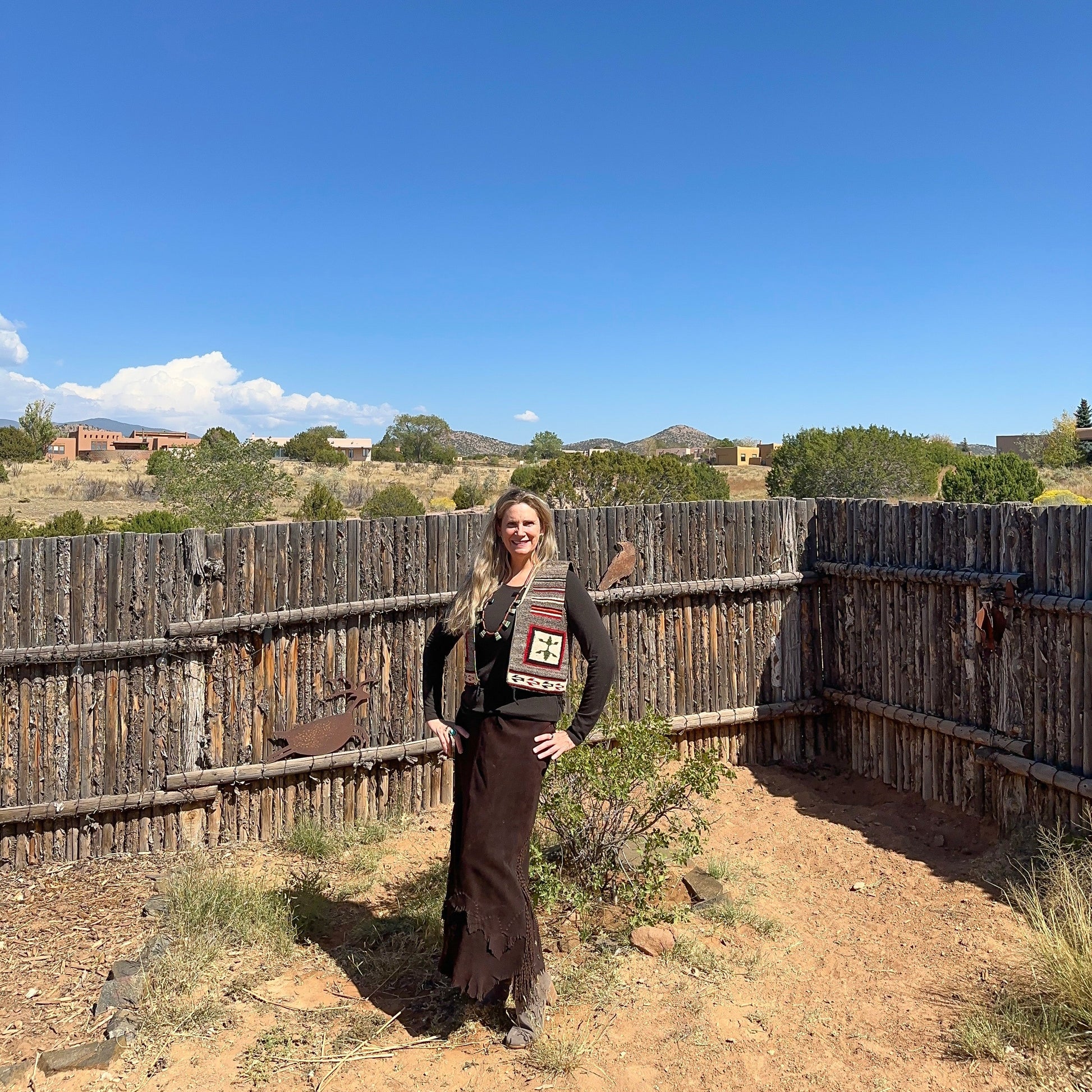 Vintage Navajo Pictorial Cow Vest of Handwoven Wool - Turquoise & Tufa
