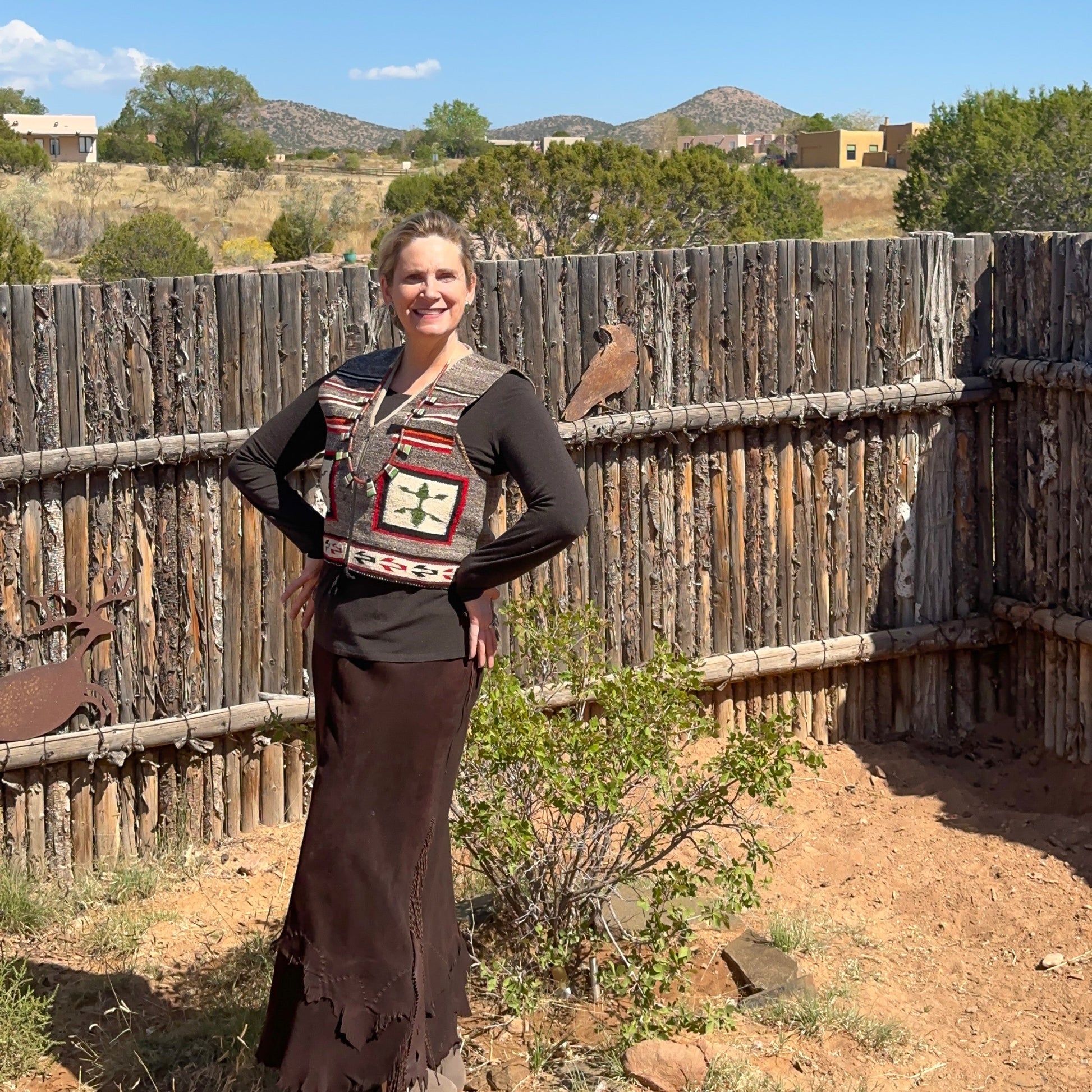 Vintage Navajo Pictorial Cow Vest of Handwoven Wool - Turquoise & Tufa