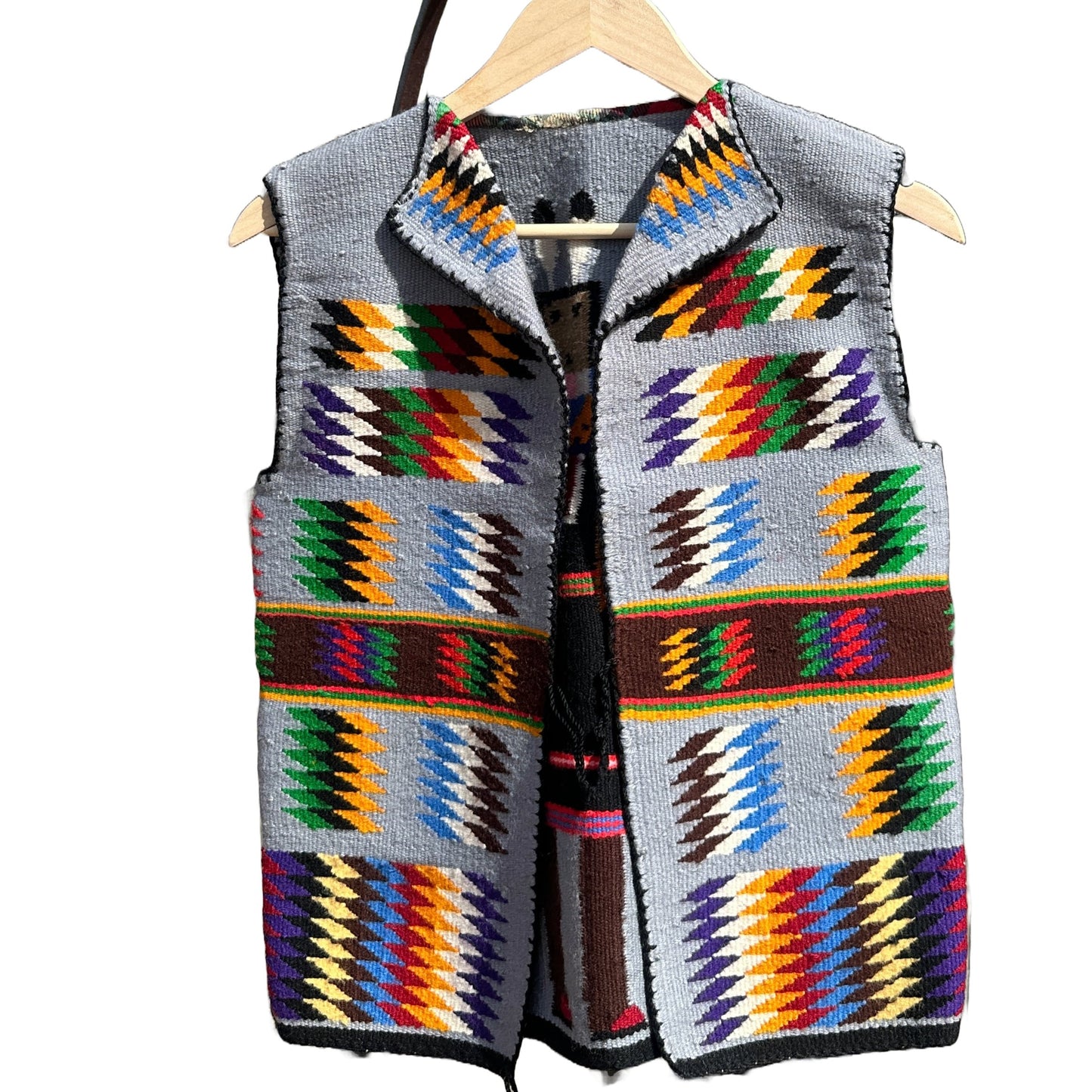 Vintage Navajo Pictorial Vest of Yei Figure Woven Wool - Turquoise & Tufa