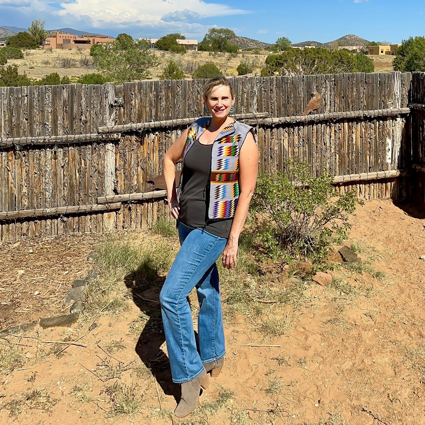 Vintage Navajo Pictorial Vest of Yei Figure Woven Wool - Turquoise & Tufa