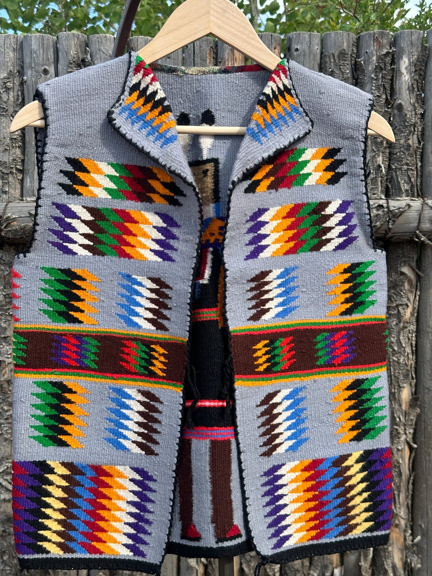 Vintage Navajo Pictorial Vest of Yei Figure Woven Wool - Turquoise & Tufa