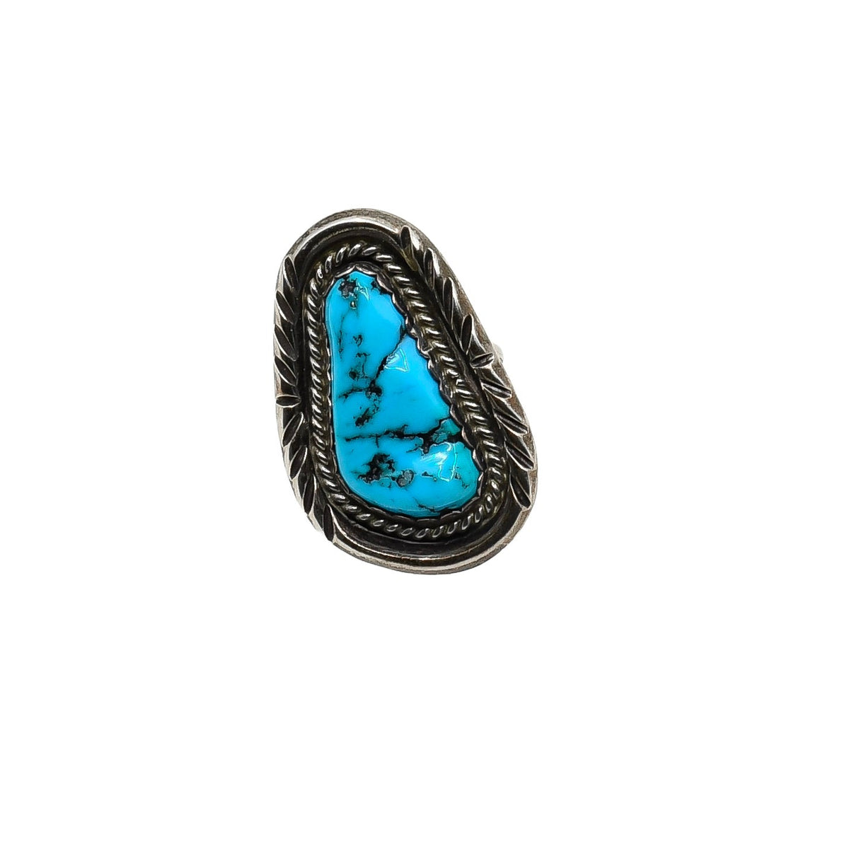 Vintage Navajo Ring of Sleeping Beauty Turquoise - Turquoise & Tufa