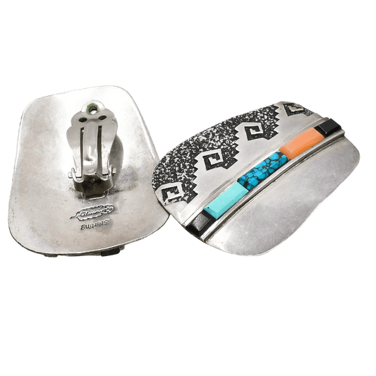 Vintage Navajo Silver and Inlay Earrings By Alvin and Lula Begay - Turquoise & Tufa