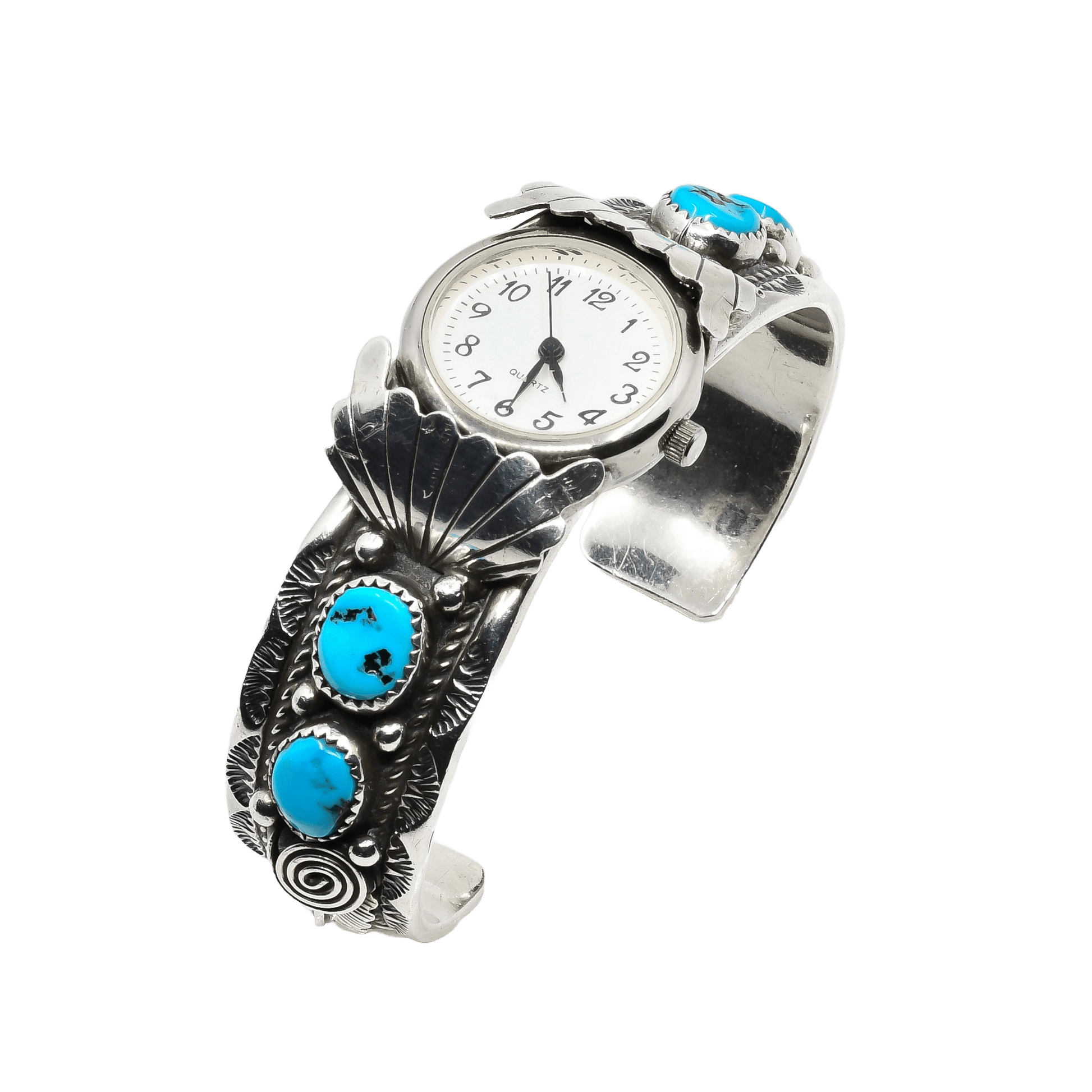 Vintage Navajo Silver and Turquoise Watch Cuff - Turquoise & Tufa