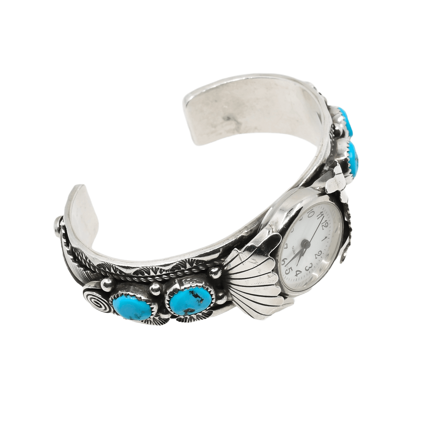 Vintage Navajo Silver and Turquoise Watch Cuff - Turquoise & Tufa