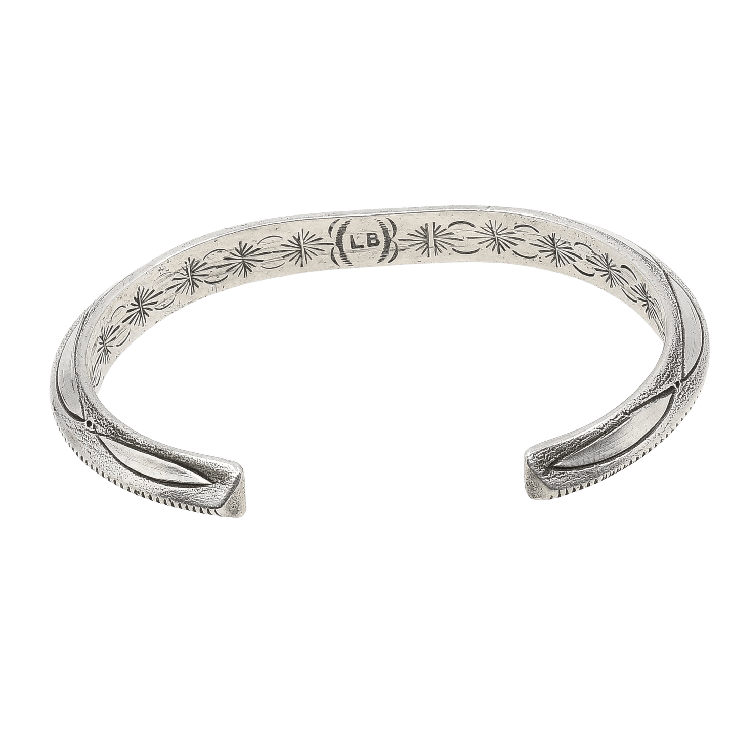 Vintage Navajo Silver Carinated Bracelet With File and Stamp Work - Turquoise & Tufa