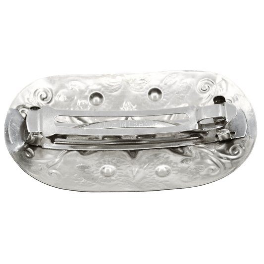 Vintage Navajo Silver Hair Barrette With Repousse and Stamping - Turquoise & Tufa