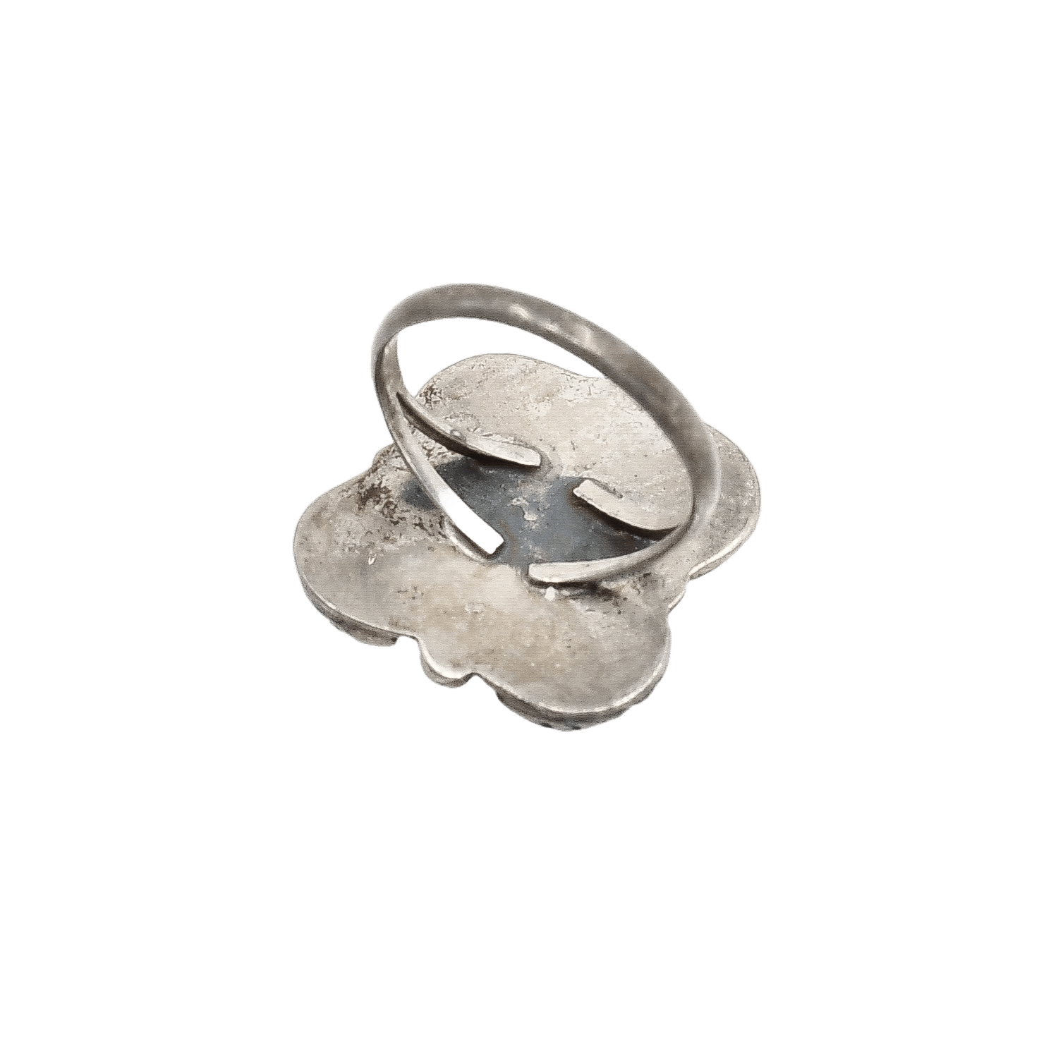 Vintage Navajo Silver Ring With Single Turquoise Stone and Leaf Work - Turquoise & Tufa