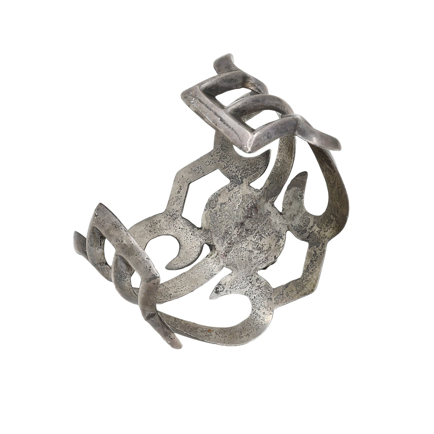 Vintage Navajo Silver Sand Cast Bracelet With Turquoise Stone - Turquoise & Tufa