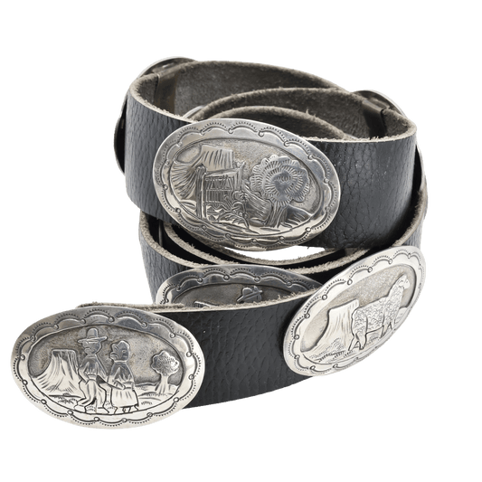 Vintage Navajo Silver Storyteller Belt by Wilbur Wauneka - Turquoise & Tufa