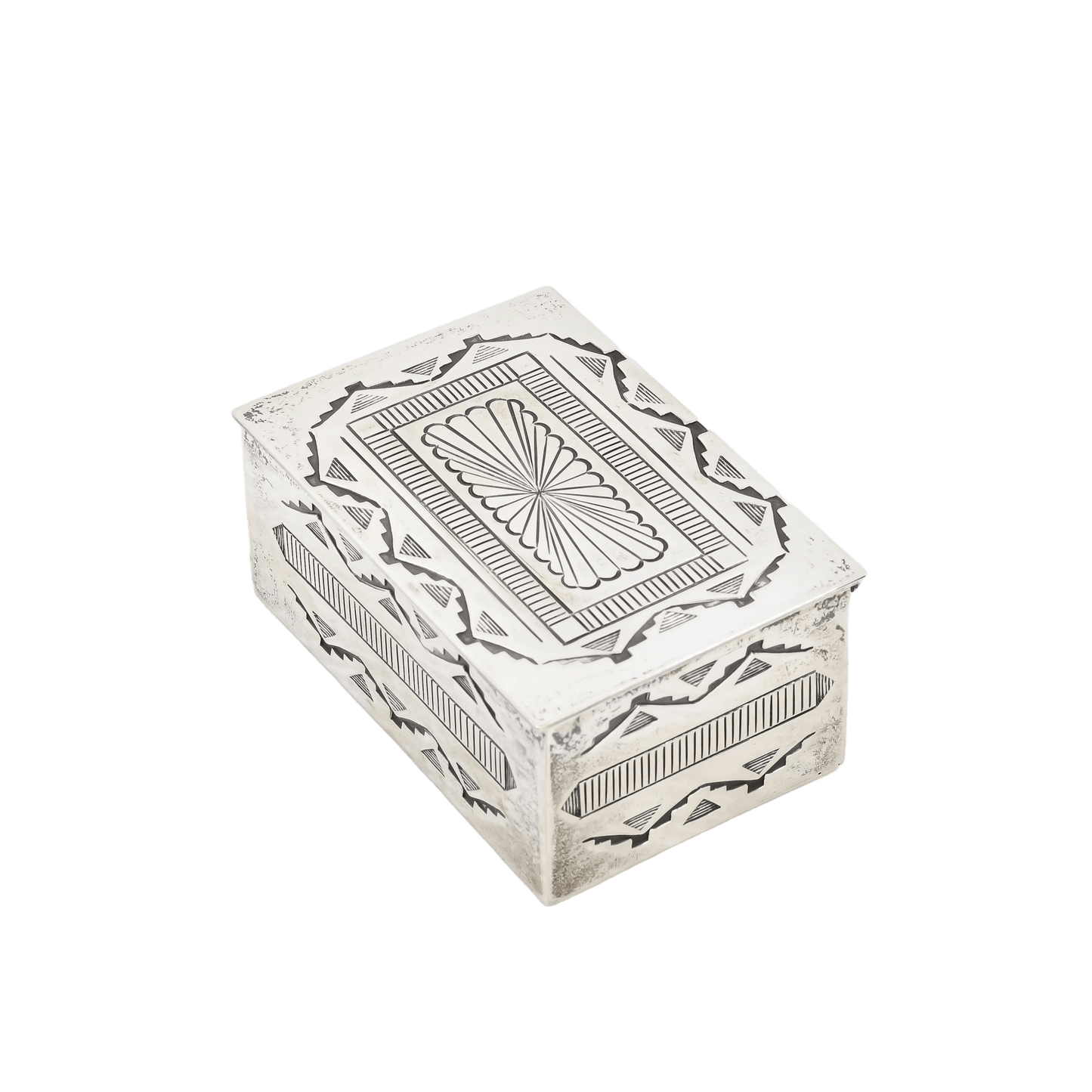 Vintage Navajo Silver Trinket Box - Turquoise & Tufa