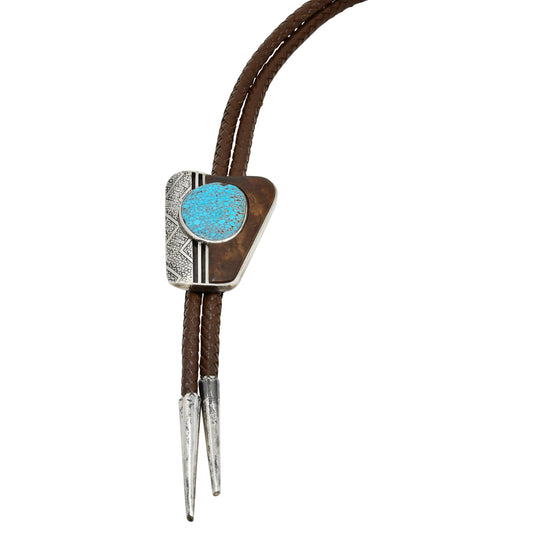 Vintage Navajo Tsosie and Mary Taylor Bolo of Turquoise and Ironwood - Turquoise & Tufa