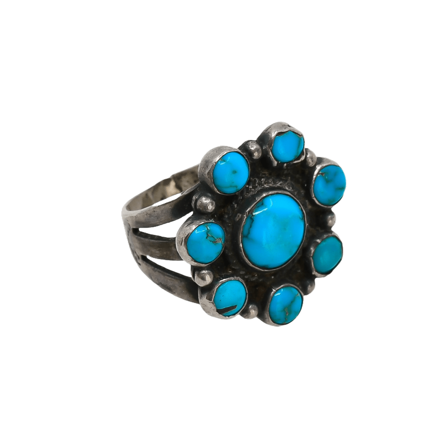 Vintage Navajo Turquoise Cluster Ring - Turquoise & Tufa
