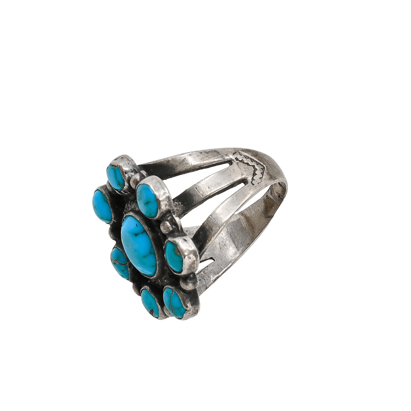 Vintage Navajo Turquoise Cluster Ring - Turquoise & Tufa