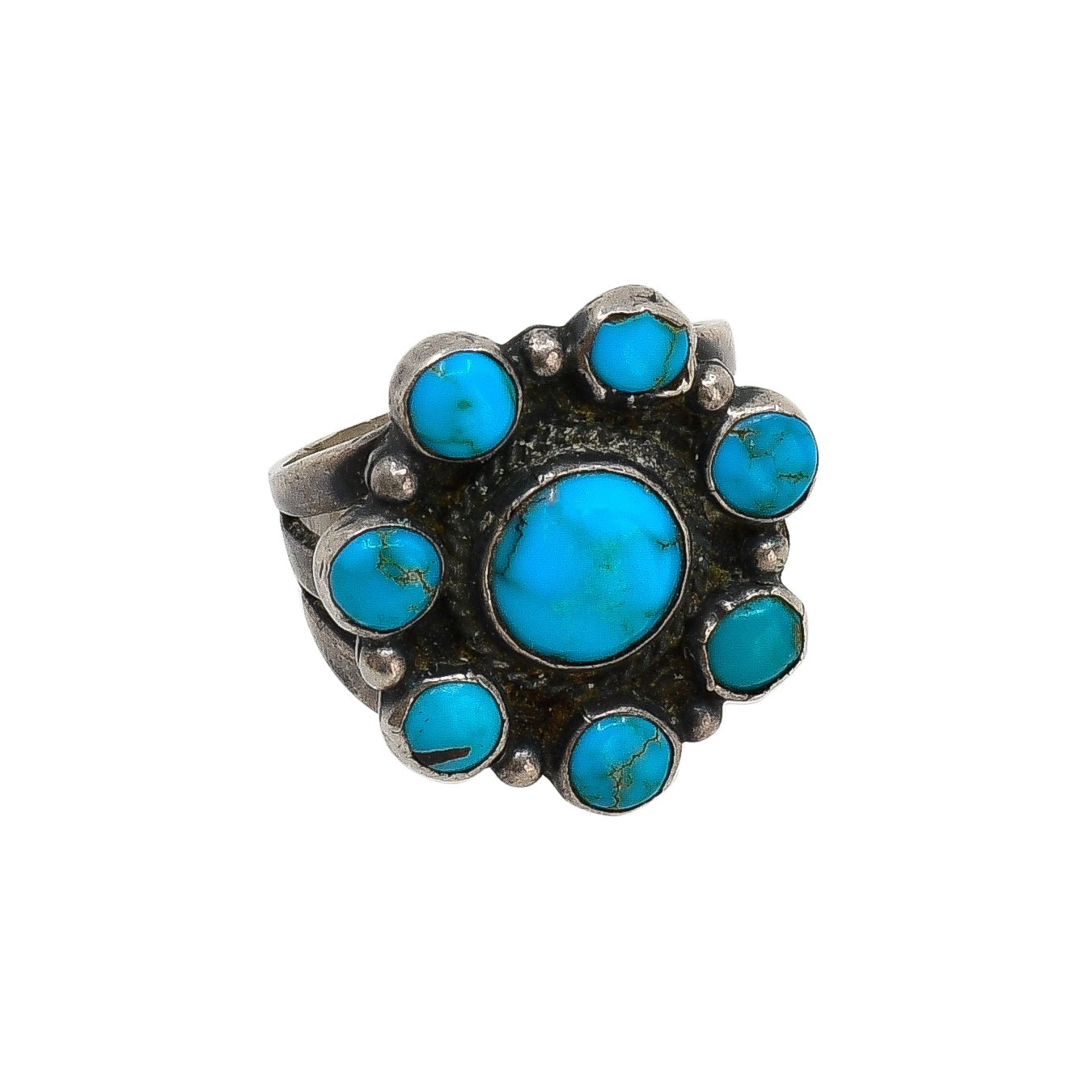 Vintage Navajo Turquoise Cluster Ring - Turquoise & Tufa