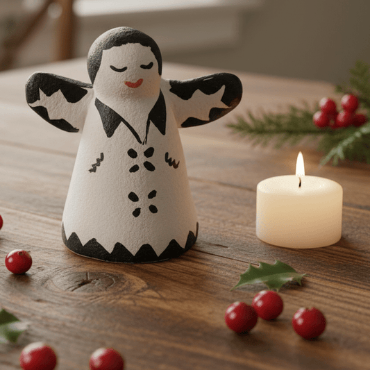 Vintage New Mexico Pueblo Pottery Angel - Turquoise & Tufa