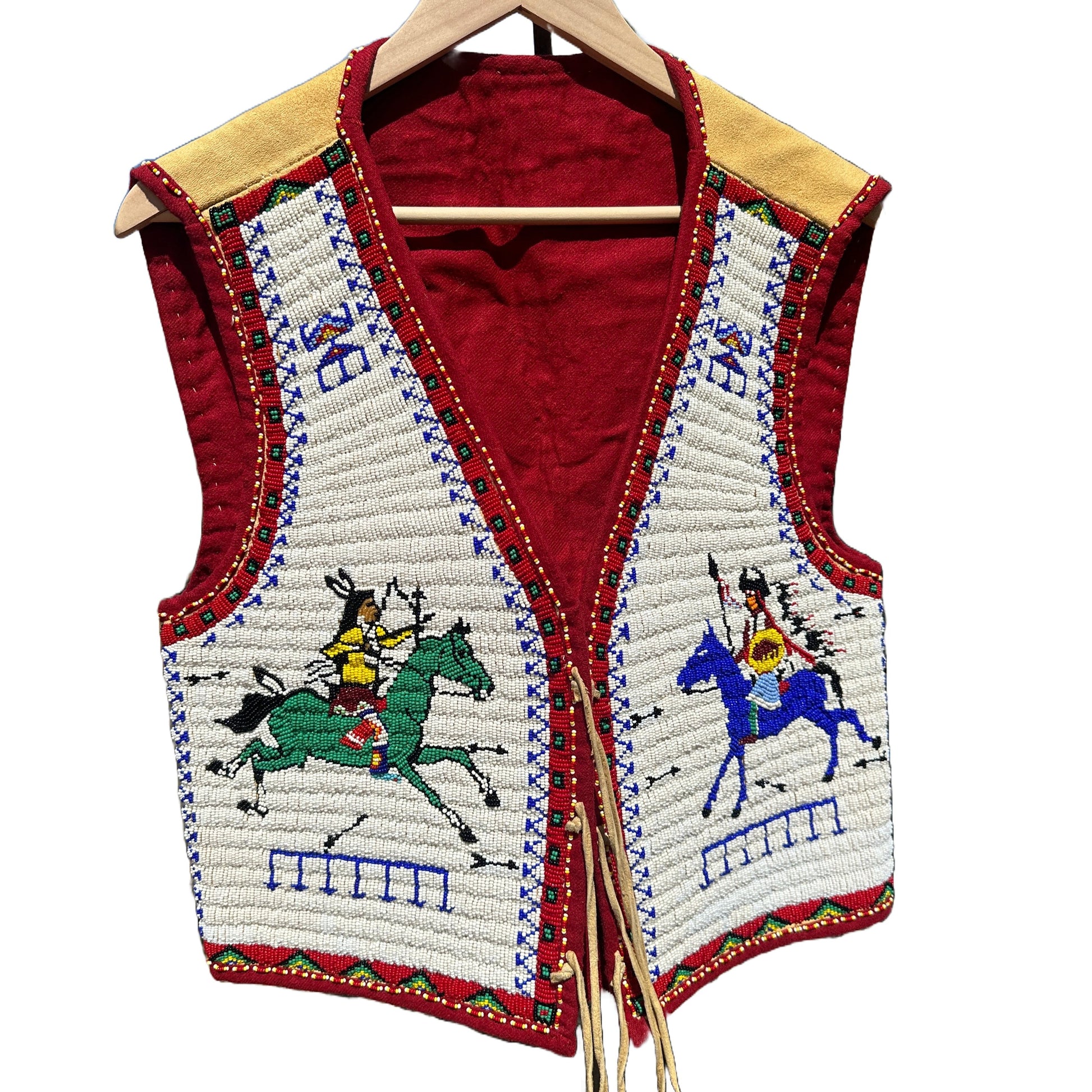 Vintage Oglala Lakota Beaded Pictorial Horse Vest By Douglas Fast Horse - Turquoise & Tufa