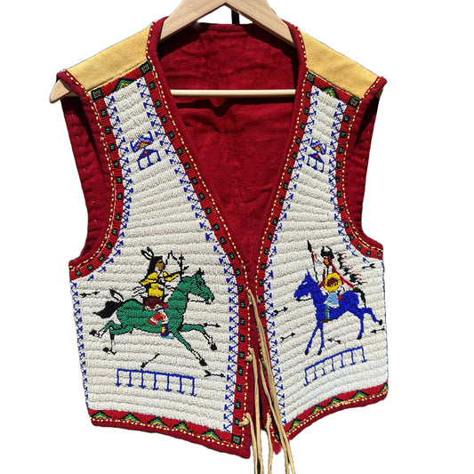 Vintage Oglala Lakota Beaded Pictorial Horse Vest By Douglas Fast Horse - Turquoise & Tufa