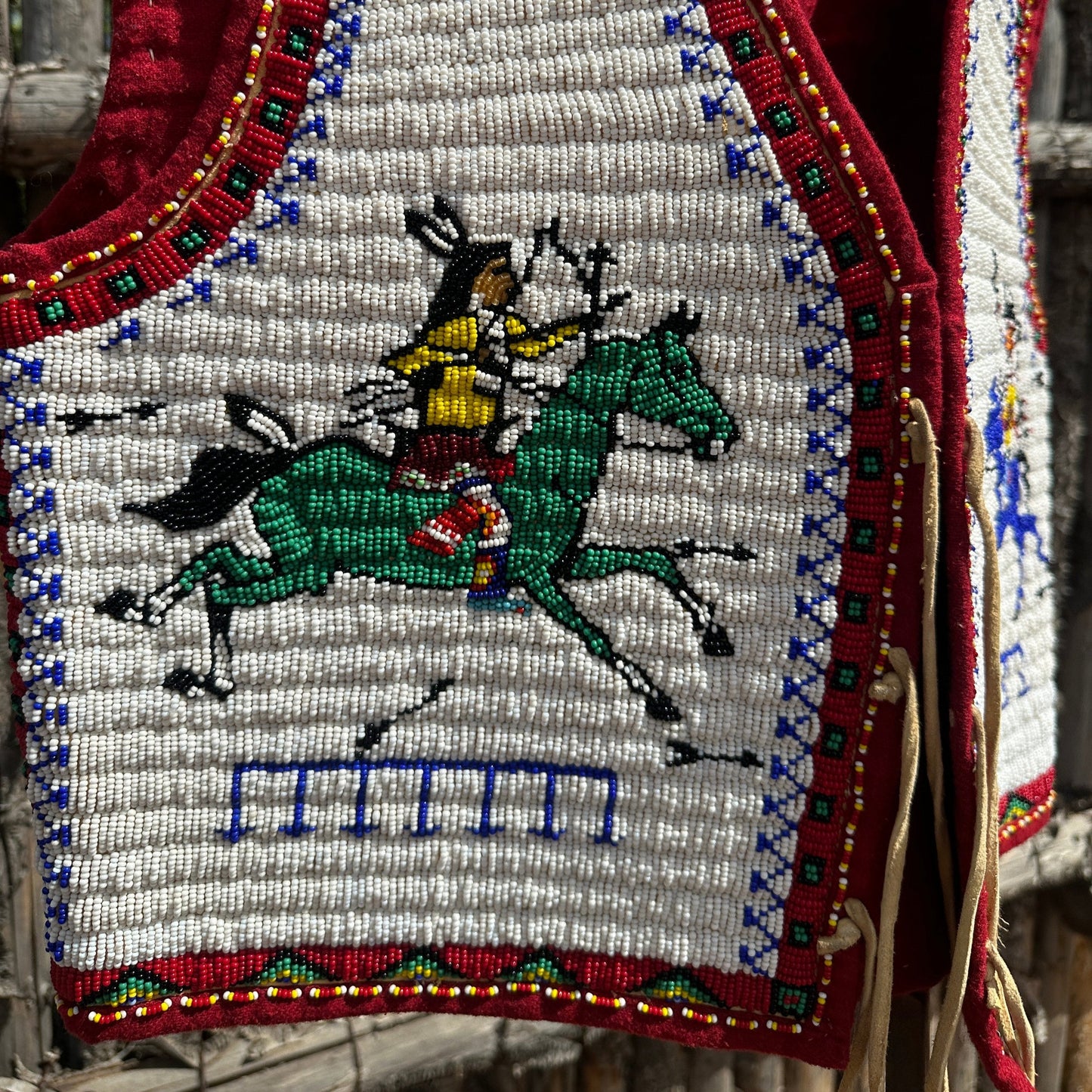 Vintage Oglala Lakota Beaded Pictorial Horse Vest By Douglas Fast Horse - Turquoise & Tufa