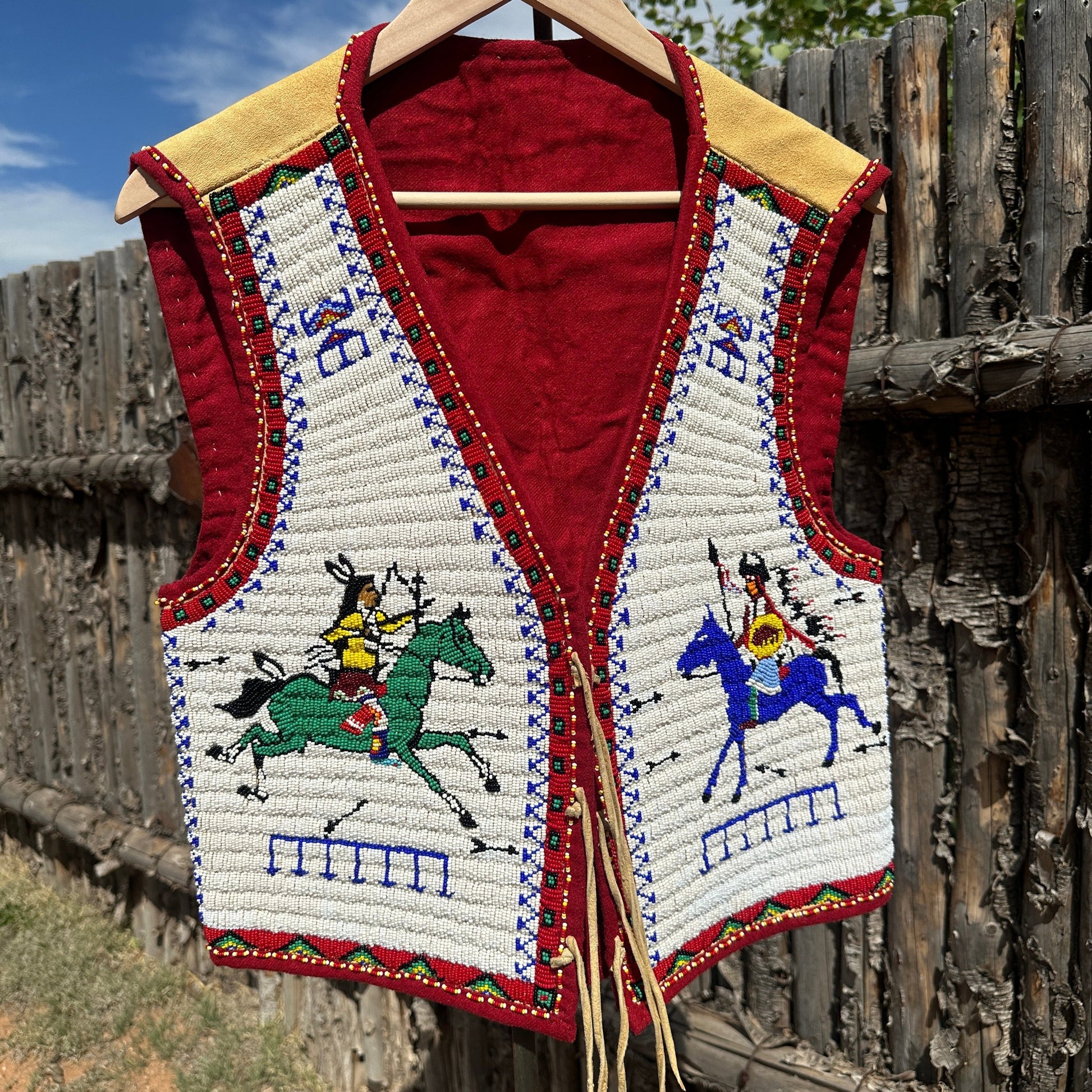 Vintage Oglala Lakota Beaded Pictorial Horse Vest By Douglas Fast Horse - Turquoise & Tufa