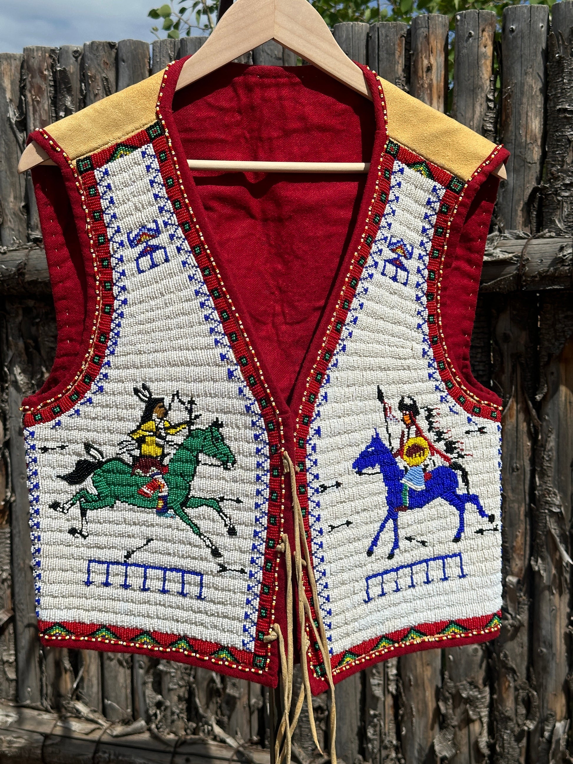 Vintage Oglala Lakota Beaded Pictorial Horse Vest By Douglas Fast Horse - Turquoise & Tufa