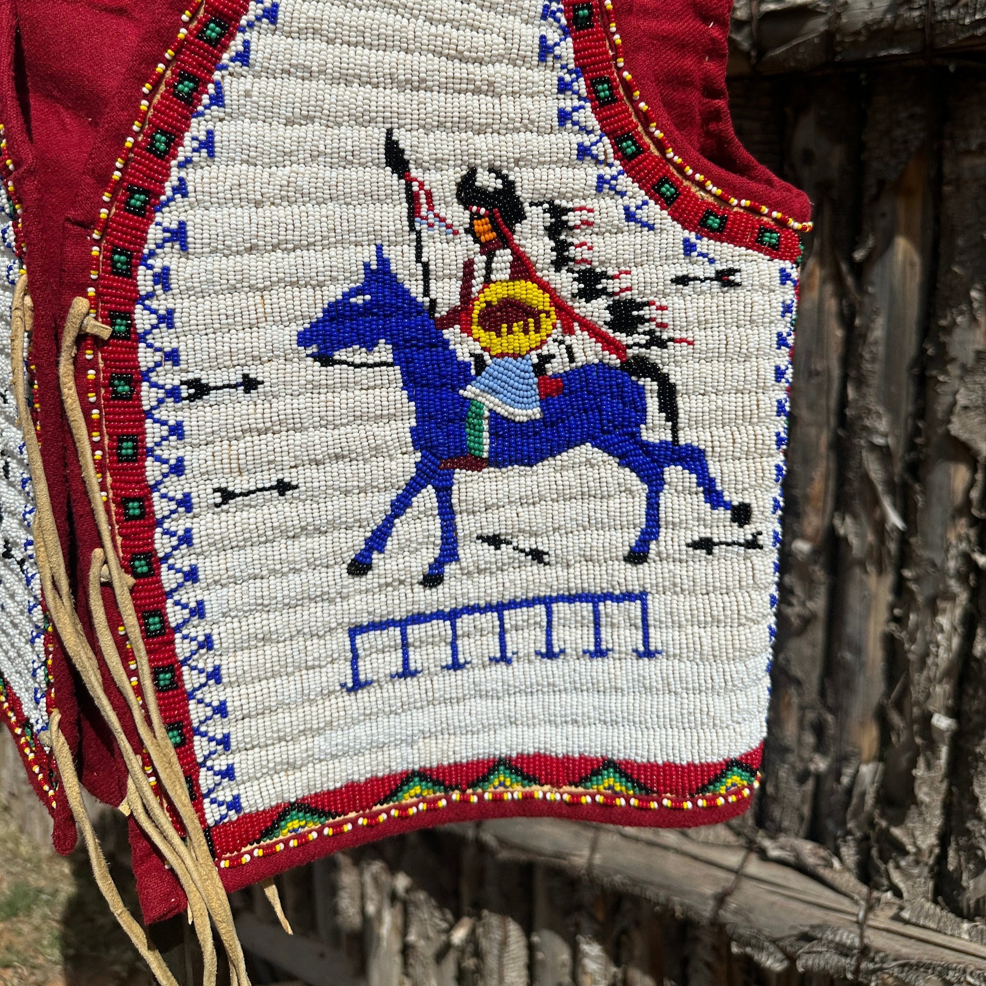 Vintage Oglala Lakota Beaded Pictorial Horse Vest By Douglas Fast Horse - Turquoise & Tufa