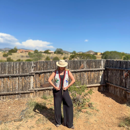 Vintage Oglala Lakota Beaded Pictorial Horse Vest By Douglas Fast Horse - Turquoise & Tufa