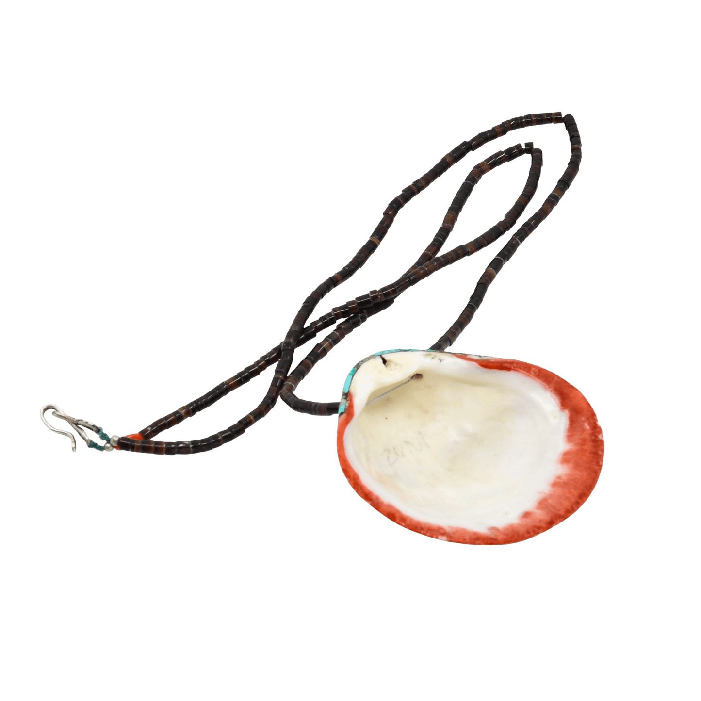 Vintage Pueblo Necklace Of Inlay Spiny Oyster Shell Necklace With Turquoise Inlay - Turquoise & Tufa