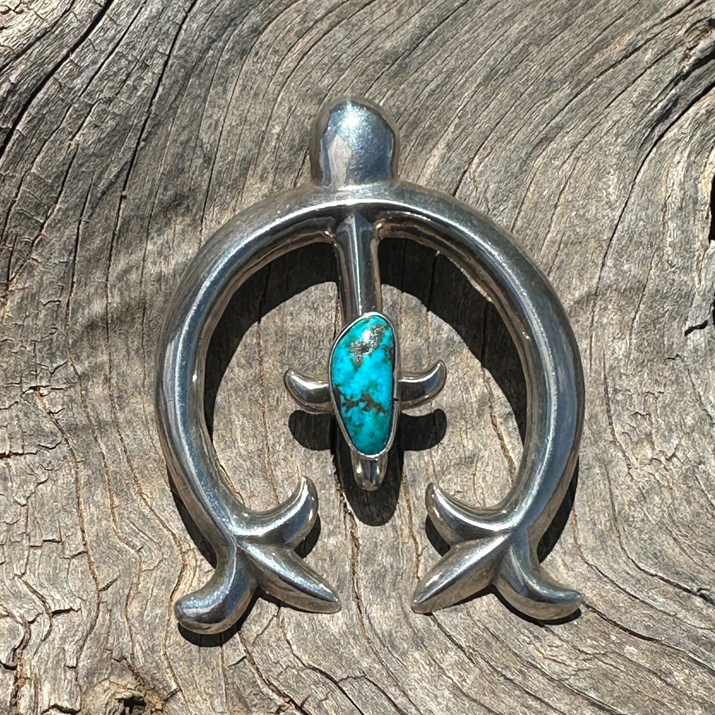 Vintage Sand Cast Naja Pendant of Silver and Turquoise - Turquoise & Tufa