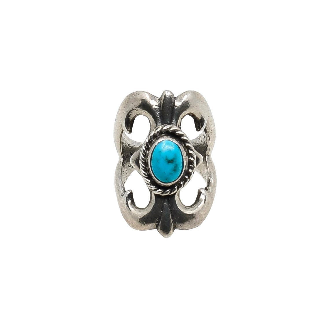 Vintage Sand Cast Navajo Ring of Silver and Turquoise - Turquoise & Tufa