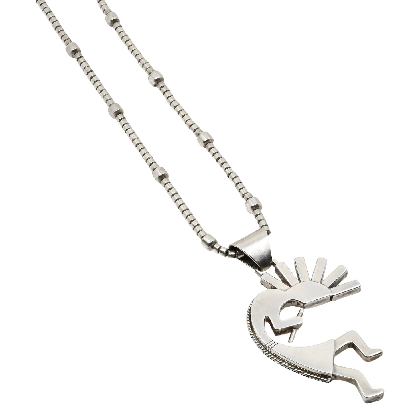 Vintage Silver Christin Wolf Kokopelli Flute Player Pendant Circa 1990 - Turquoise & Tufa