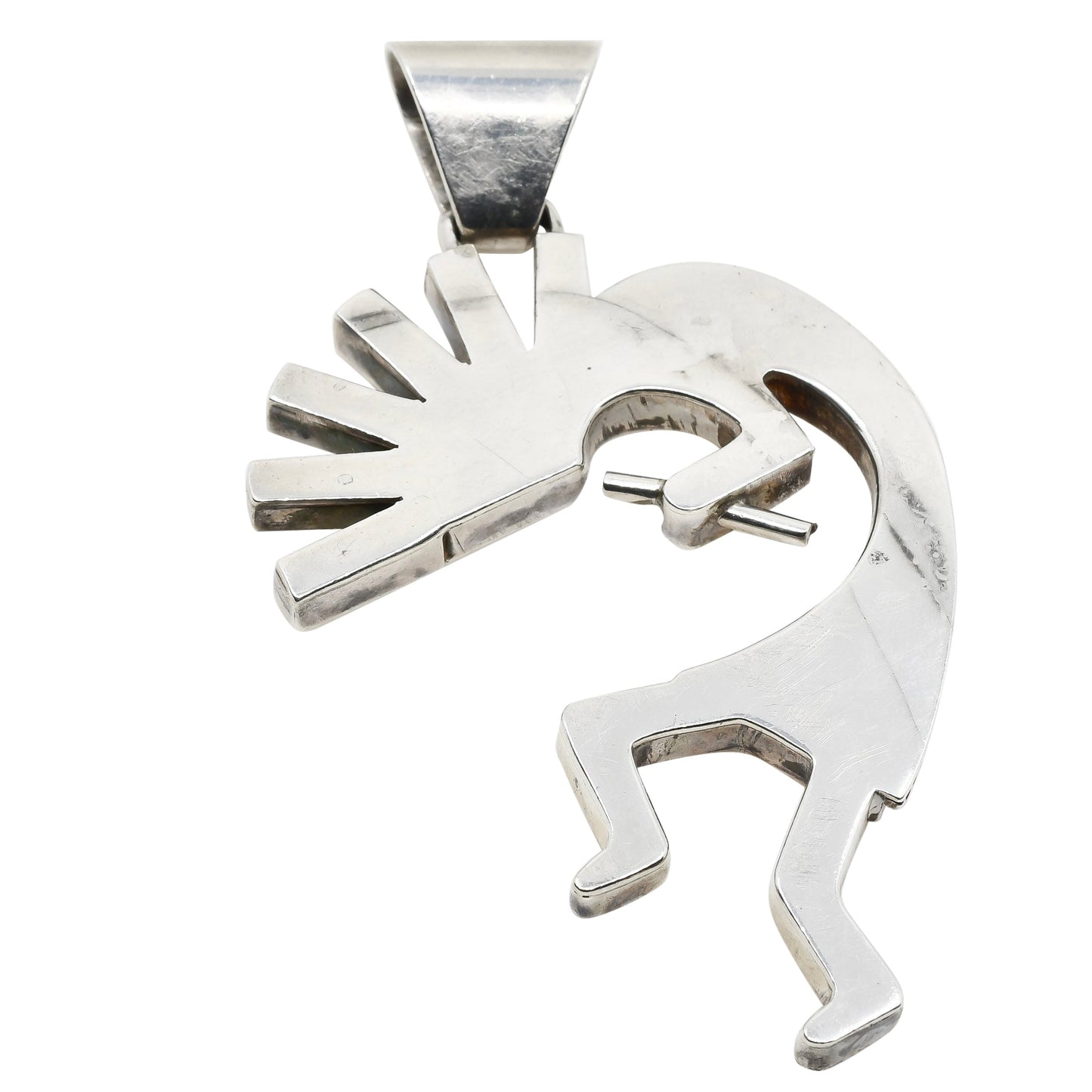 Vintage Silver Christin Wolf Kokopelli Flute Player Pendant Circa 1990 - Turquoise & Tufa