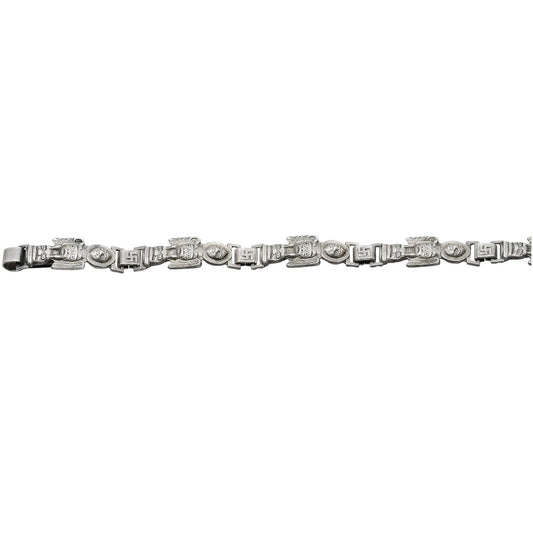 Vintage Sterling Silver Fred Harvey Era Link Bracelet With Whirling Logs - Turquoise & Tufa