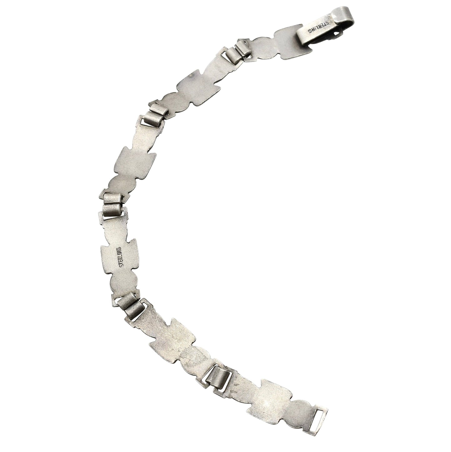 Vintage Sterling Silver Fred Harvey Era Link Bracelet With Whirling Logs - Turquoise & Tufa