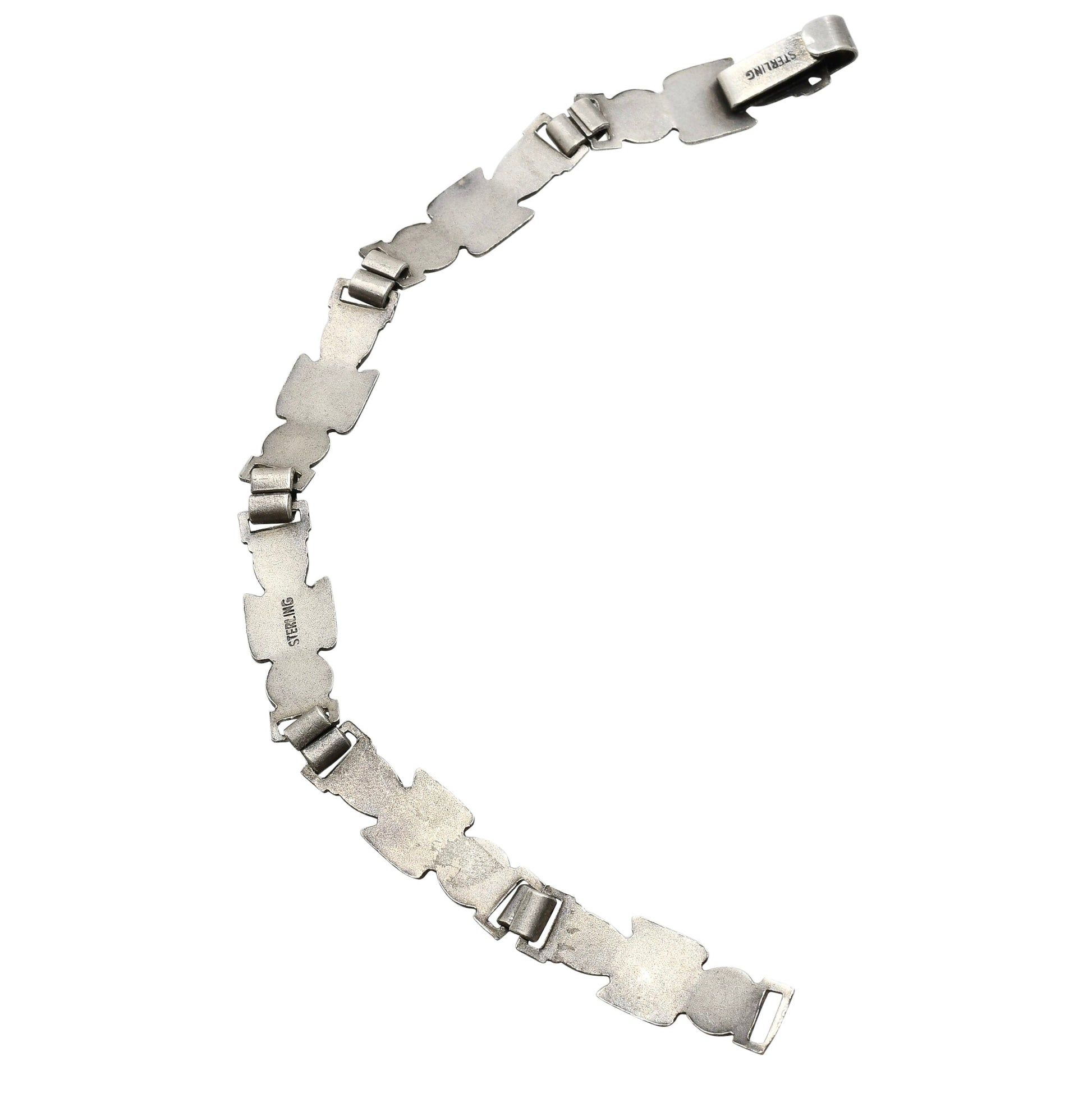 Vintage Sterling Silver Fred Harvey Era Link Bracelet With Whirling Logs - Turquoise & Tufa