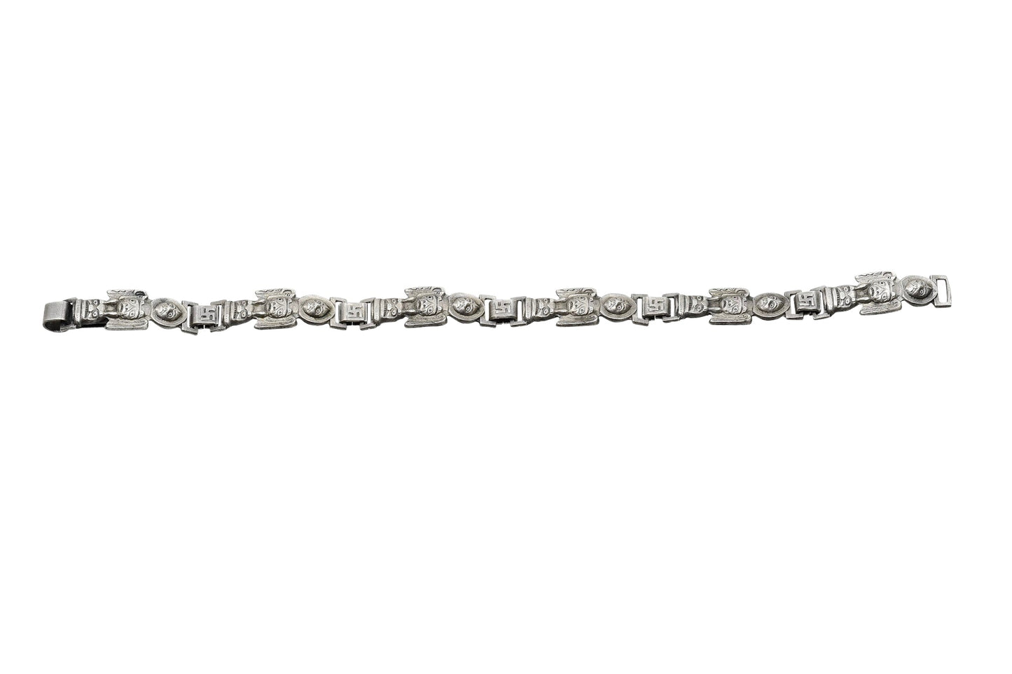 Vintage Sterling Silver Fred Harvey Era Link Bracelet With Whirling Logs - Turquoise & Tufa