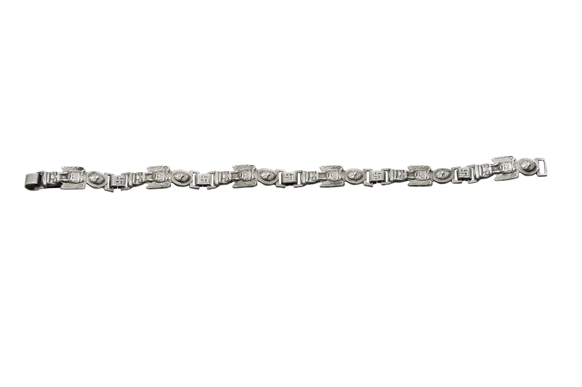 Vintage Sterling Silver Fred Harvey Era Link Bracelet With Whirling Logs - Turquoise & Tufa