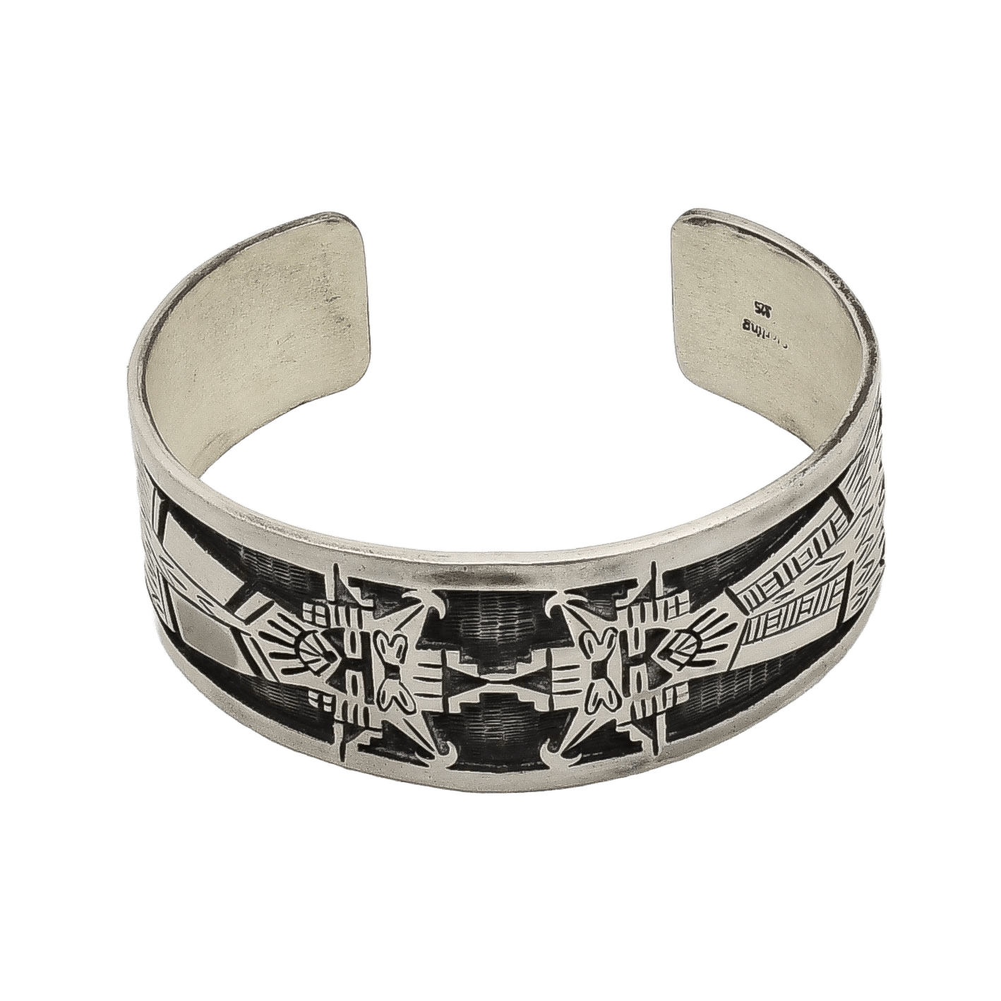 Vintage Sterling SIlver Hopi Overlay Bracelet of Salako Mana and Taka - Turquoise & Tufa