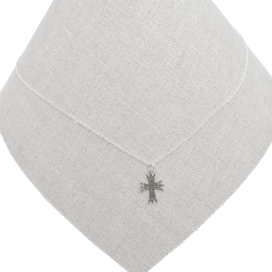 Vintage Tiny Silver Cross Pendant With Stamping - Turquoise & Tufa