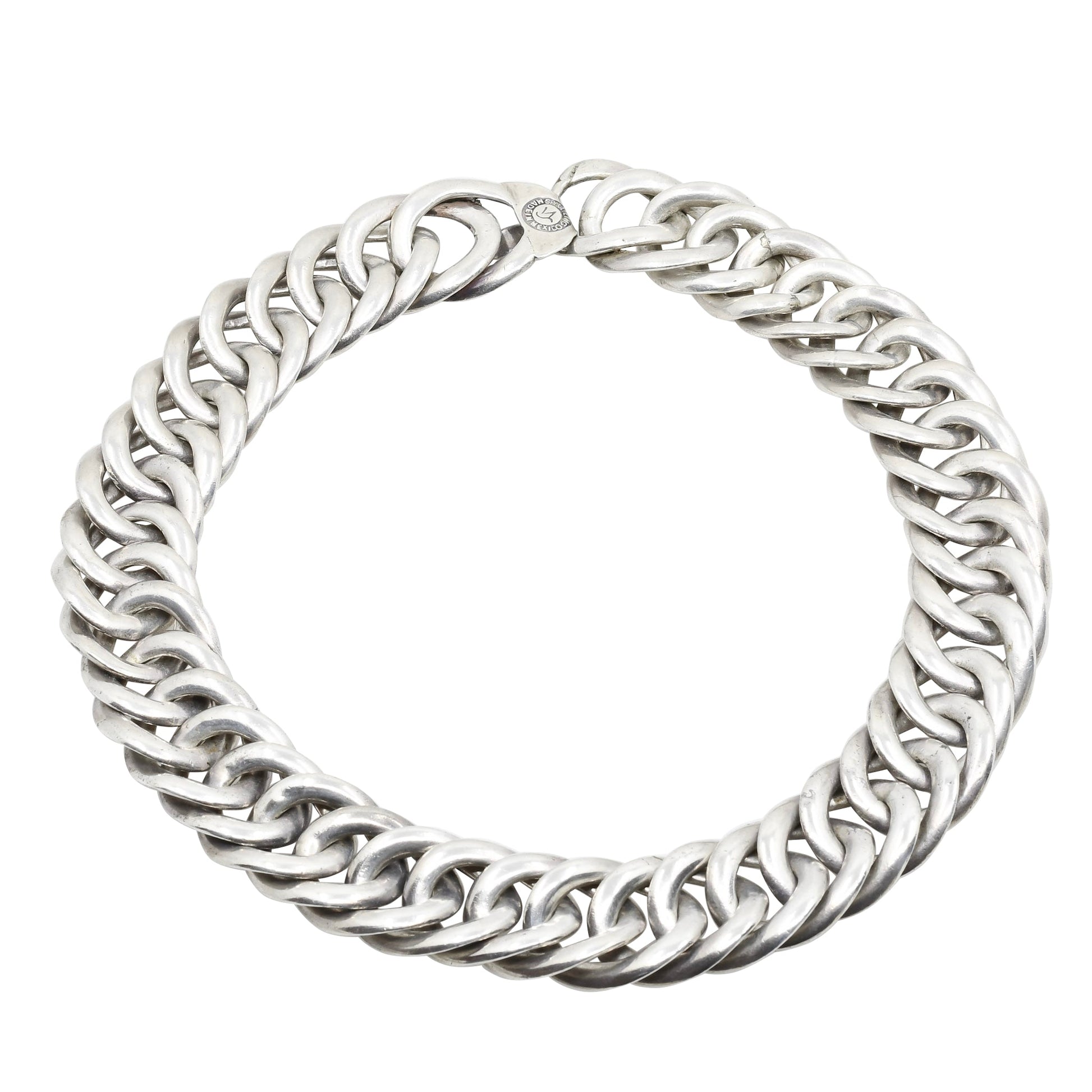 Vintage William Spratling Large Silver Chain Link Necklace - Turquoise & Tufa