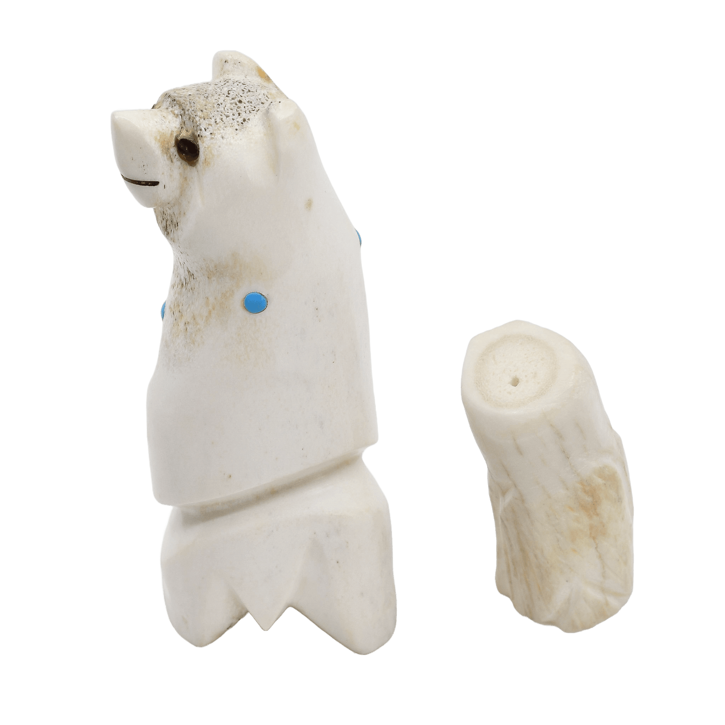Vintage Zuni Antler Fetish Set Bear And Owl - Turquoise & Tufa